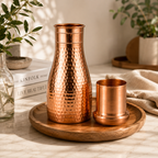 Hammered Pure Copper Bedside Water Bottle with Drinking Glass