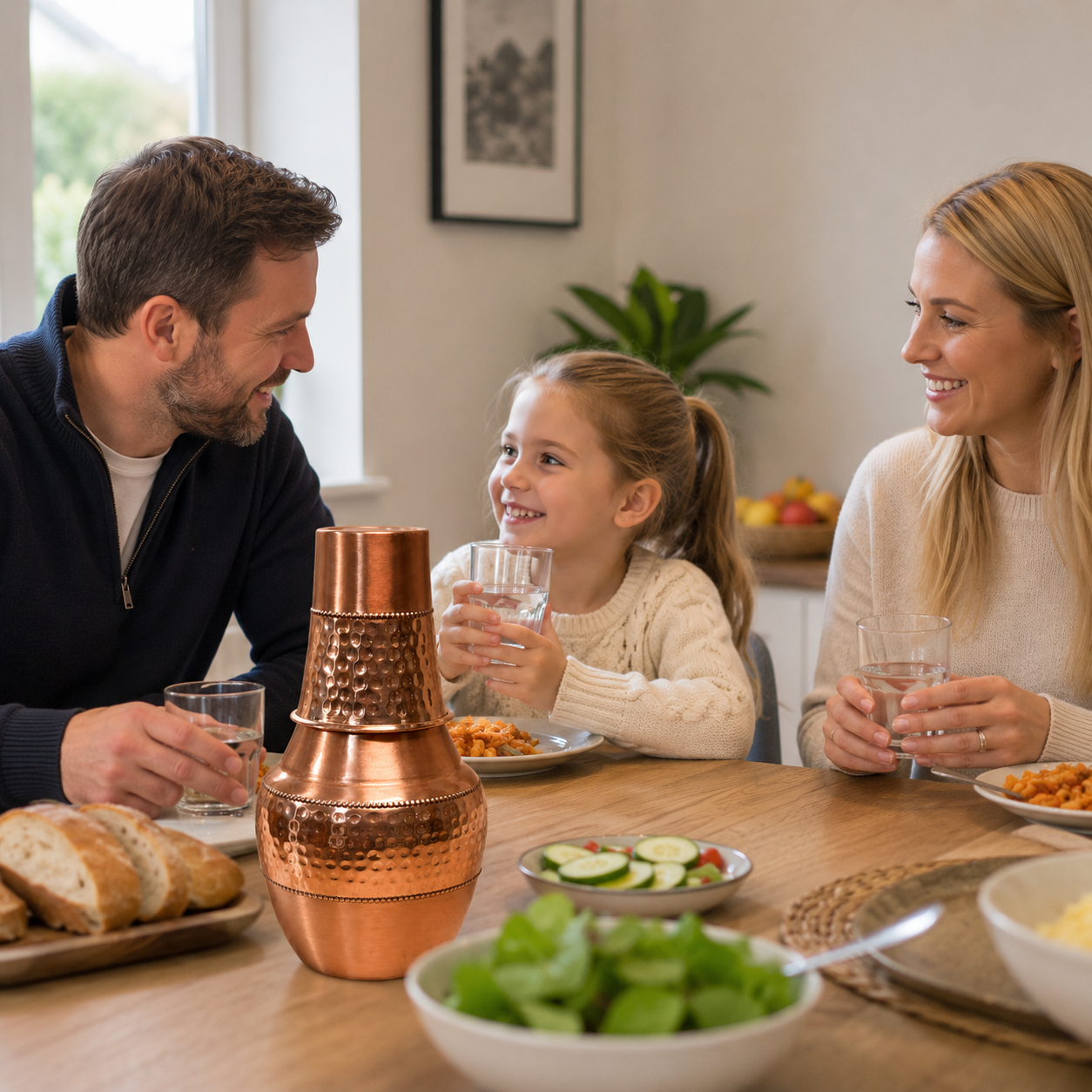 Pure Copper Venus Carafe & Tumbler Set – Traditional Bedside Water Jar