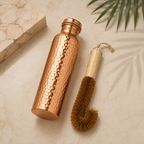 Hammered Pure Copper Water Bottle with Natural Cleaning Brush