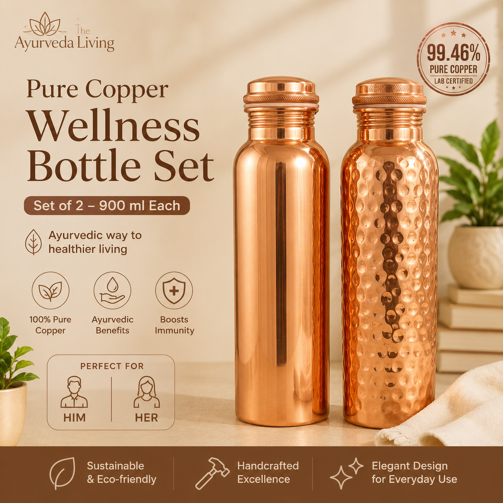 Ayurvedic Pure Copper Bottle Couple Set | 900 ml x 2
