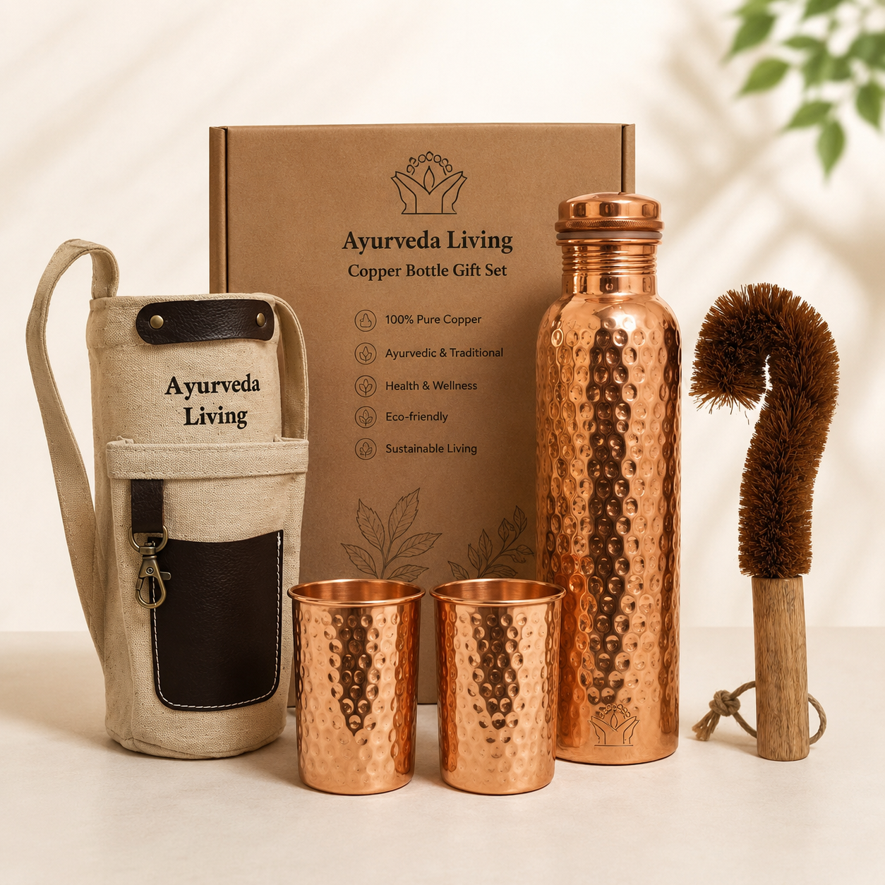 Pure Copper Ritual Set — Bottle & 2 Handcrafted Glasses