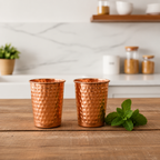 Hammered Pure Copper Water Dispenser and Glasses Set with Stand (5 Litre)