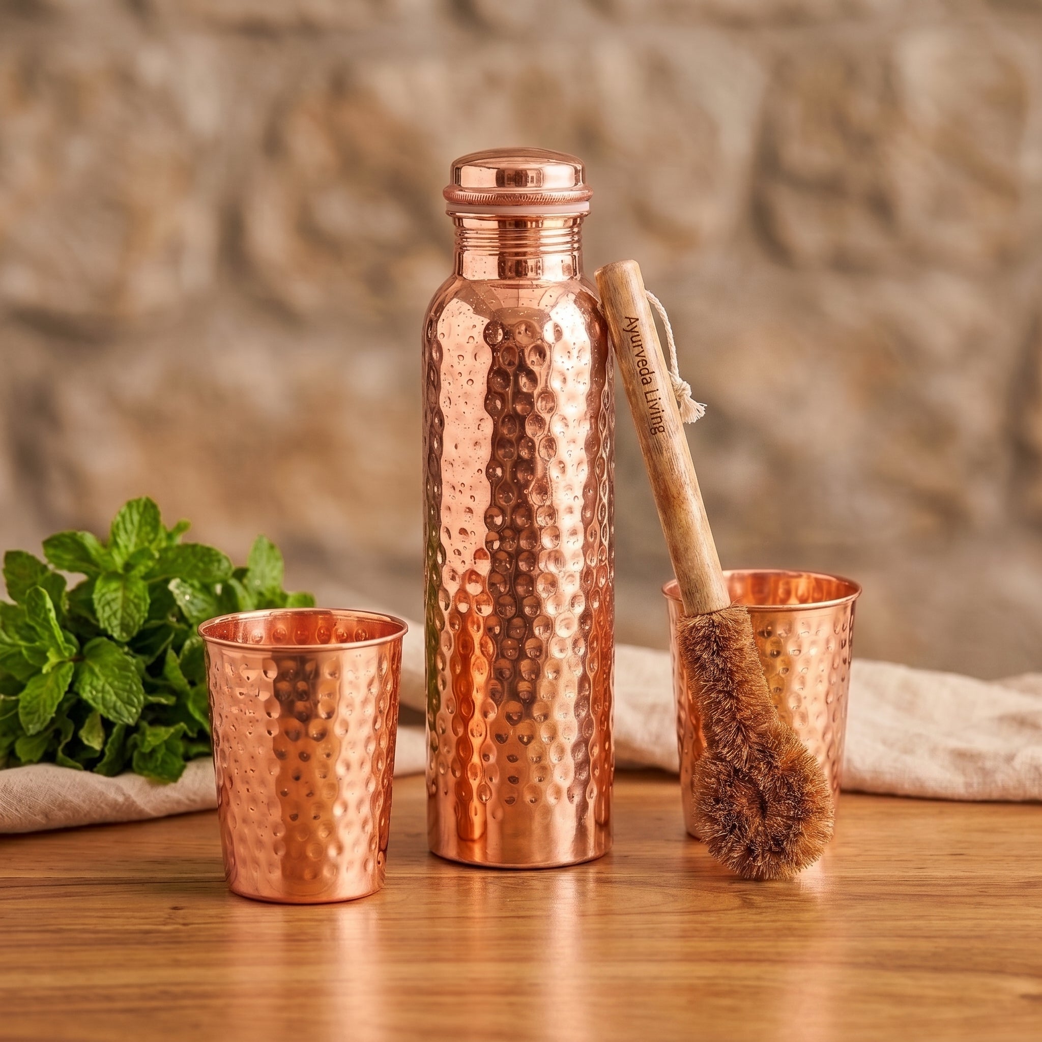 Pure Copper Ritual Set — Bottle & 2 Handcrafted Glasses