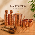 Pure Copper Family Hydration Set – 2 Bottles, 4 Glasses, 1 Jug & Accessories Ayurveda Living