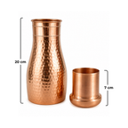Hammered Pure Copper Bedside Water Bottle with Drinking Glass Ayurveda Living