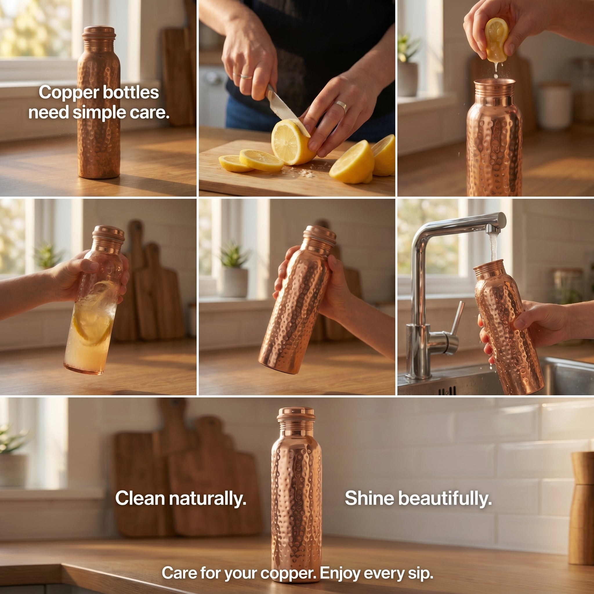 Ayurvedic Pure Copper Bottle - lifestyle shot with bottle in use