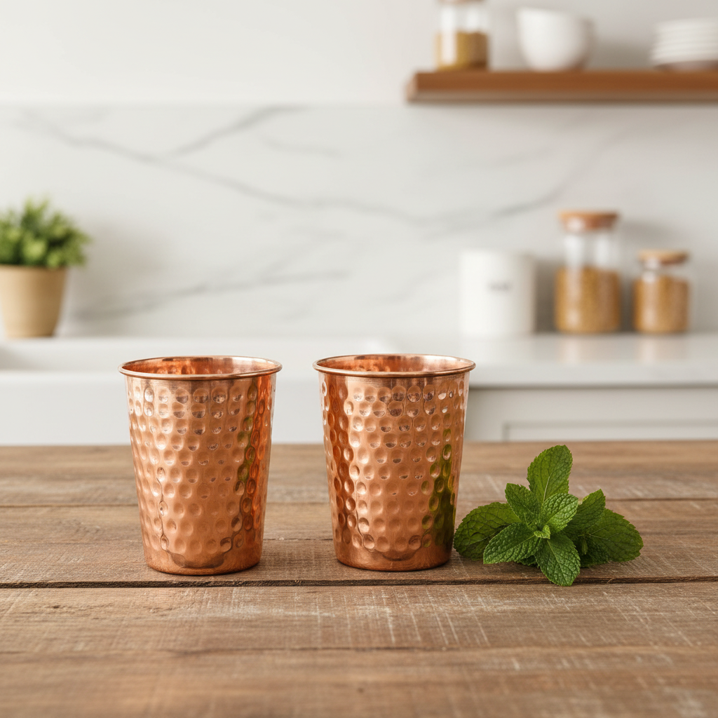 Copper Glasses - Lifestyle Wooden Table