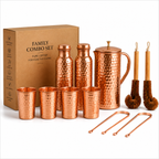 Pure Copper Family Hydration Set – 2 Bottles, 4 Glasses, 1 Jug & Accessories