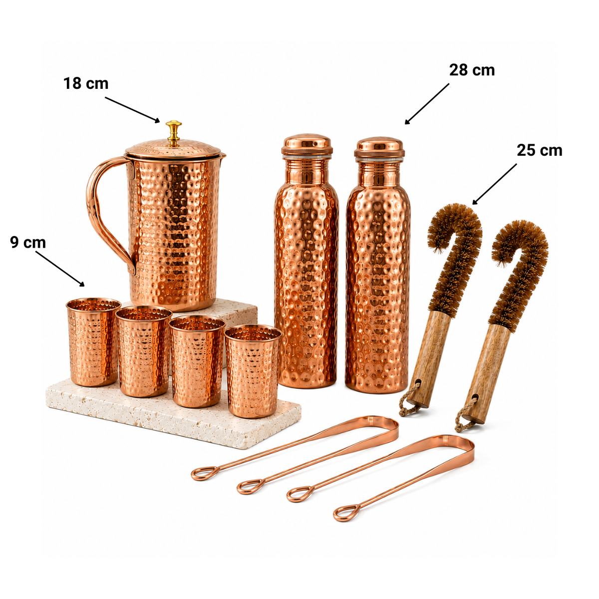 Pure Copper Family Hydration Set – 2 Bottles, 4 Glasses, 1 Jug & Accessories Ayurveda Living