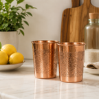 Engraved Pure Copper Drinking Glass Set of 2 – Traditional Floral Design