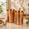 Engraved Pure Copper Drinking Glass Set of 2 – Traditional Floral Design