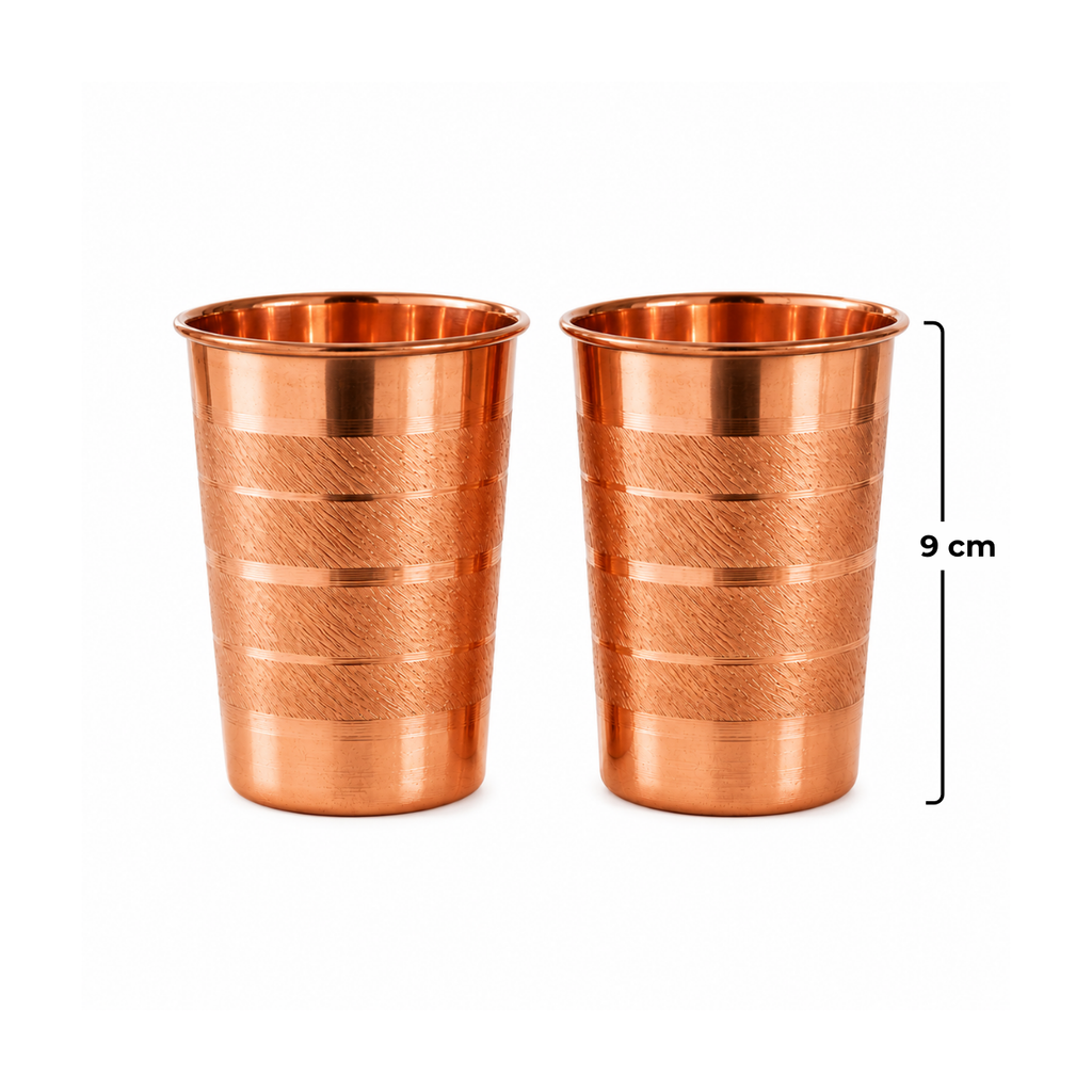 Pure Copper Drinking Glass Set of 2 – Classic Textured Finish Ayurveda Living