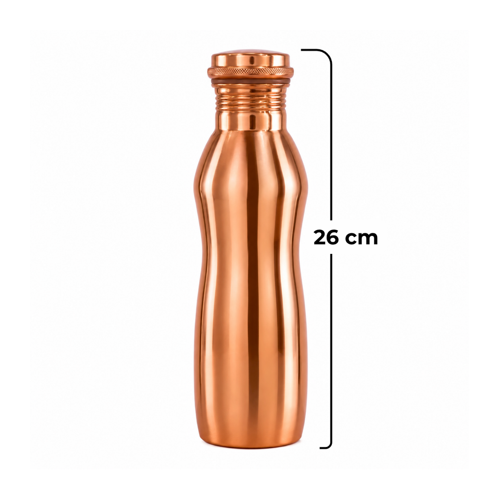 Pure Copper Classic Curved Water Bottle | 600 ml Ayurveda Living