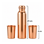 Pure Copper Plain Water Bottle with 2 Copper Glasses – Premium Hydration Set Ayurveda Living