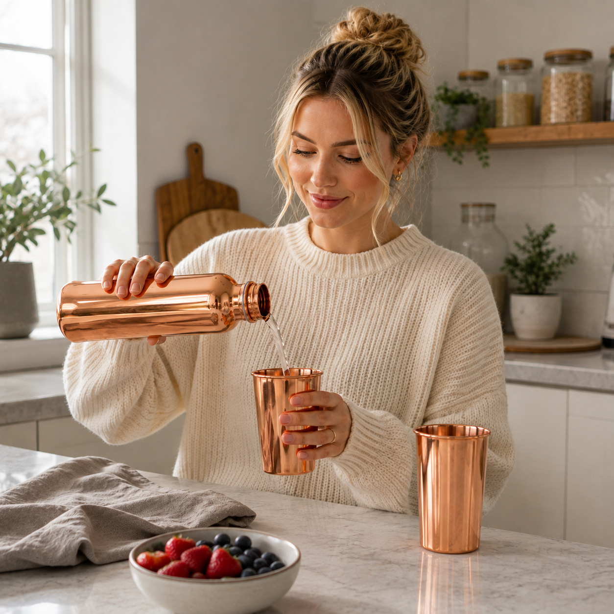Pure Copper Water Bottle with 2 Copper Glasses – Premium Hydration Set