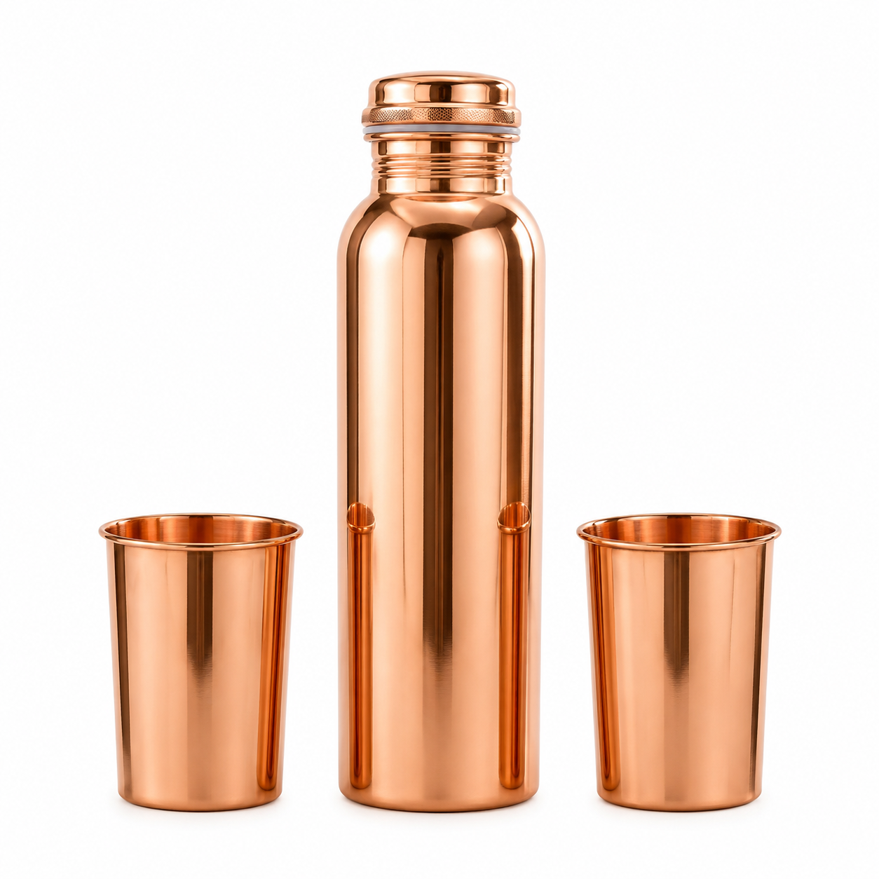 Pure Copper Water Bottle with 2 Copper Glasses – Premium Hydration Set