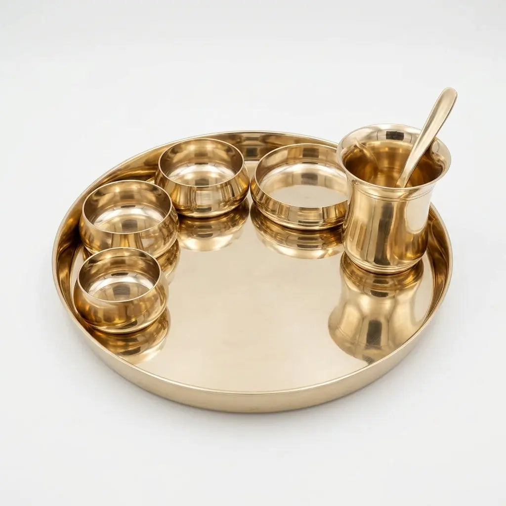 Pure Kansa Bronze Thali Set – 7 Piece Traditional Dining Set Ayurveda Living