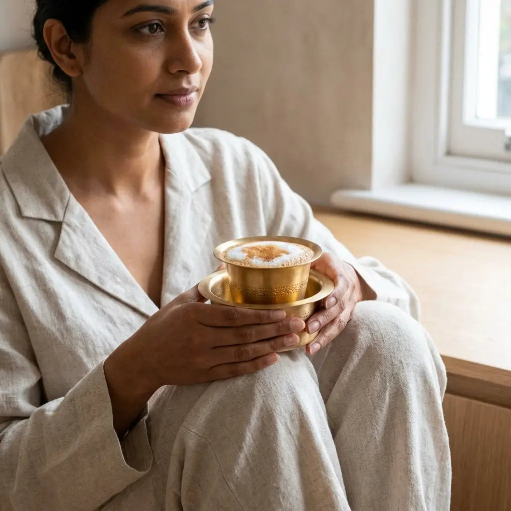 Brass Davara Coffee Serving Set of 2 Ayurveda Living