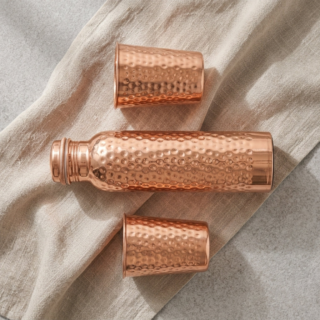 Pure Copper Ritual Set — Bottle & 2 Handcrafted Glasses