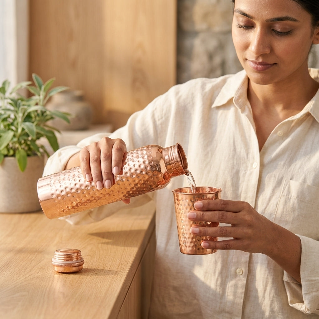 Pure Copper Ritual Set — Bottle & 2 Handcrafted Glasses