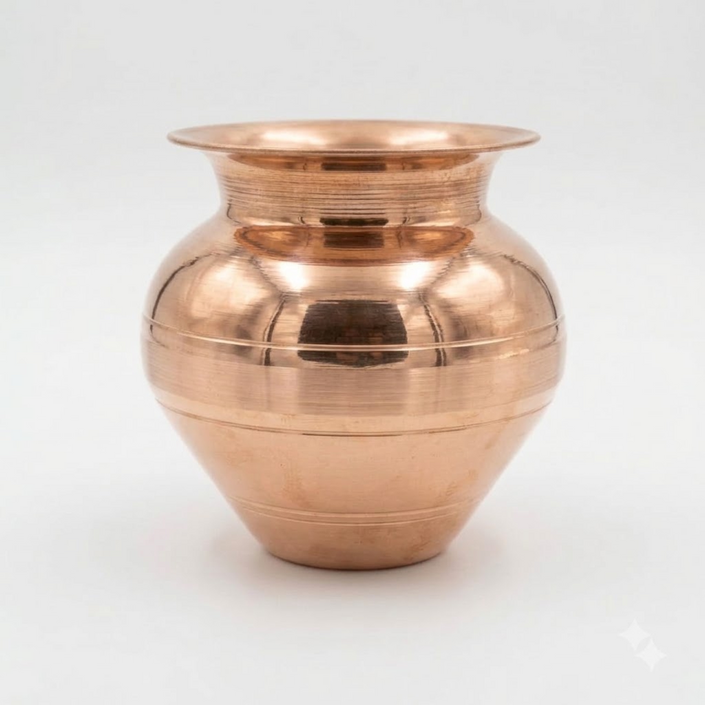 Pure Copper Indian Kalash Lota | 13 cm Pooja Vessel Ayurveda Living