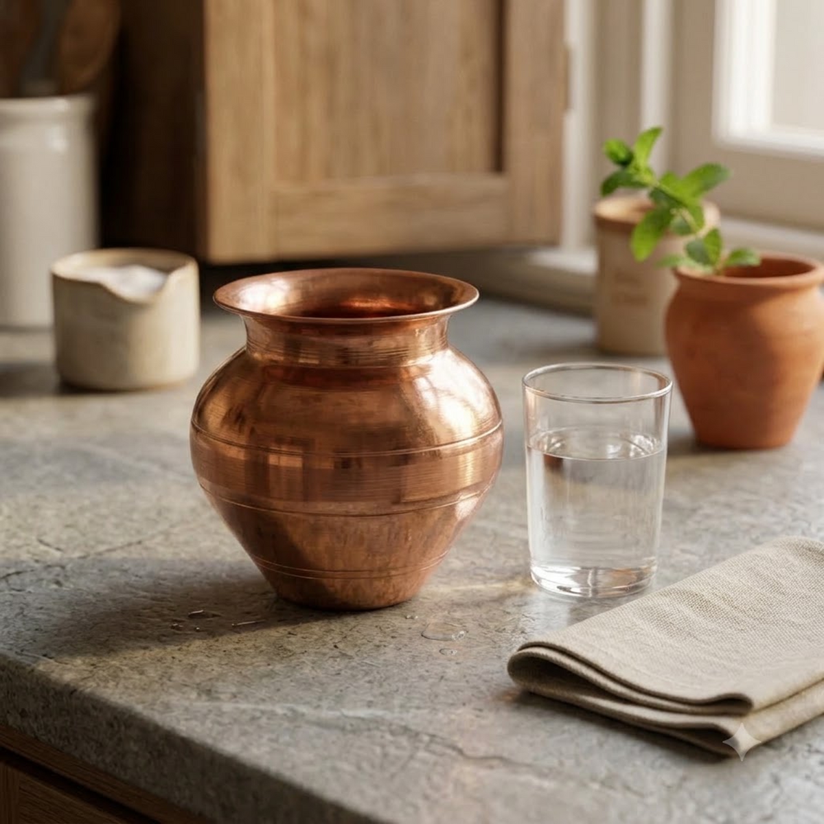 Pure Copper Indian Kalash Lota | 13 cm Pooja Vessel Ayurveda Living