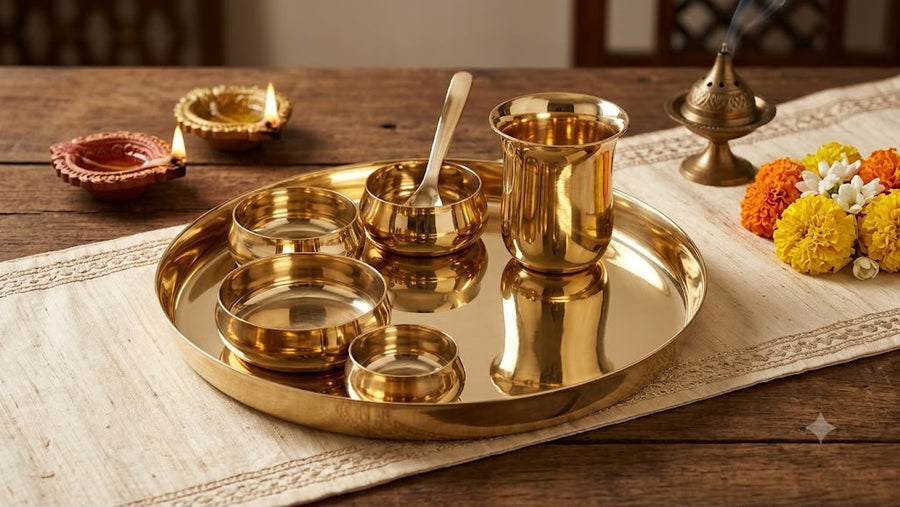 Pure Kansa Bronze Thali Set – 7 Piece Traditional Dining Set