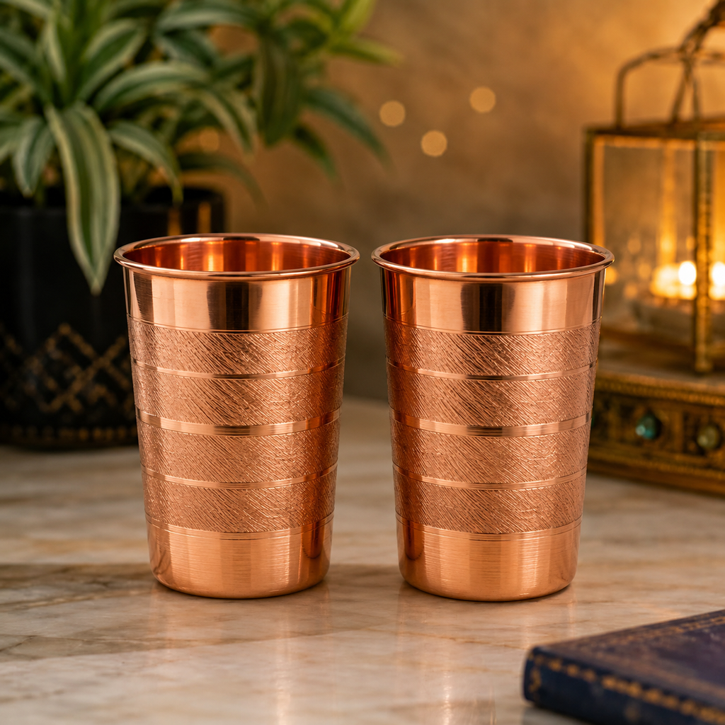 Pure Copper Drinking Glass Set of 2 – Classic Textured Finish