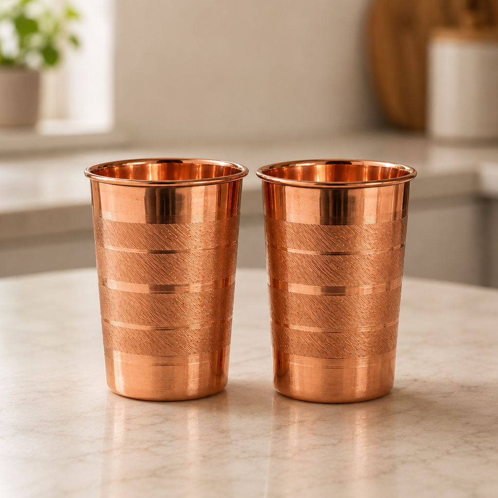 Pure Copper Drinking Glass Set of 2 – Classic Textured Finish
