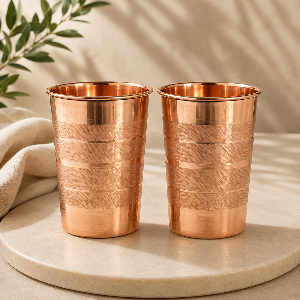 Pure Copper Drinking Glass Set of 2 – Classic Textured Finish