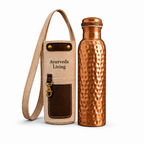 Hand-Hammered Pure Copper Bottle with Canvas Carrier (900ml) Ayurveda Living